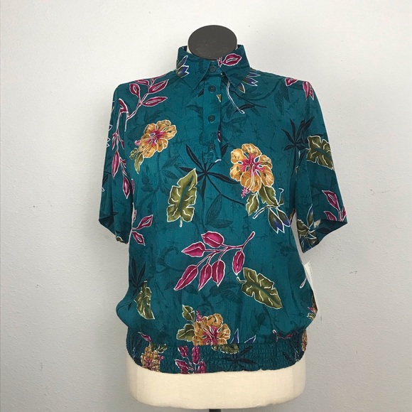 Alfred Dunner Short Sleeve’s Shirt Womens Sz 12 Color Green Floral Collared Neck - Picture 15 of 15